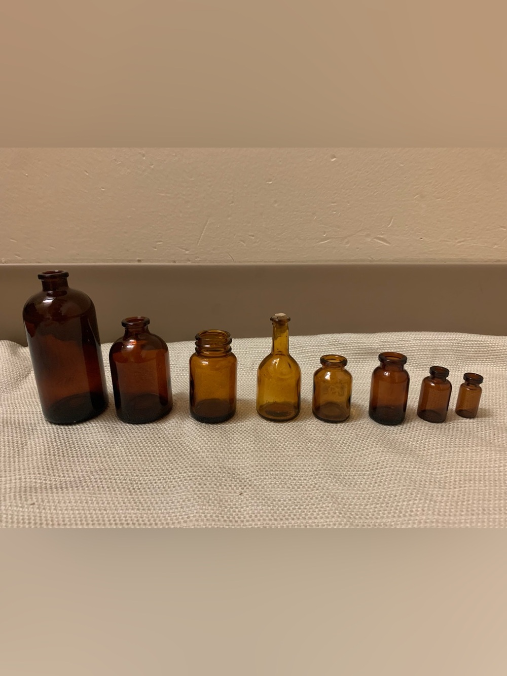 Antique/Vintage Apothecary Brown Amber Glass Bottles/Jars Lot Of 8